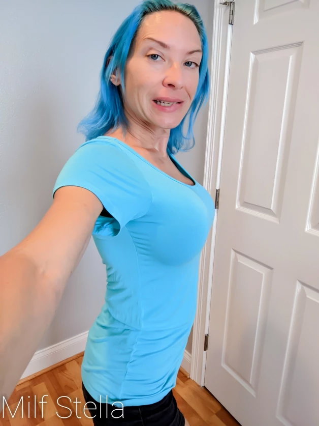 Photo by SexWithMilfStella with the username @SexWithMilfStella, who is a star user,  April 22, 2024 at 1:55 PM. The post is about the topic Awesome Milfs and the text says 'Blue is the closest color to truth. #stellahere #petite #blueeyes #bluehair'