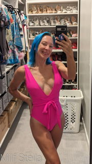 Photo by SexWithMilfStella with the username @SexWithMilfStella, who is a star user,  June 14, 2024 at 1:00 PM. The post is about the topic Awesome Milfs and the text says 'Would you notice me at the beach in this one piece? #stellahere #petite #swimsuit #summertime #onepiece #barbiepink #highheels #highheelslover'