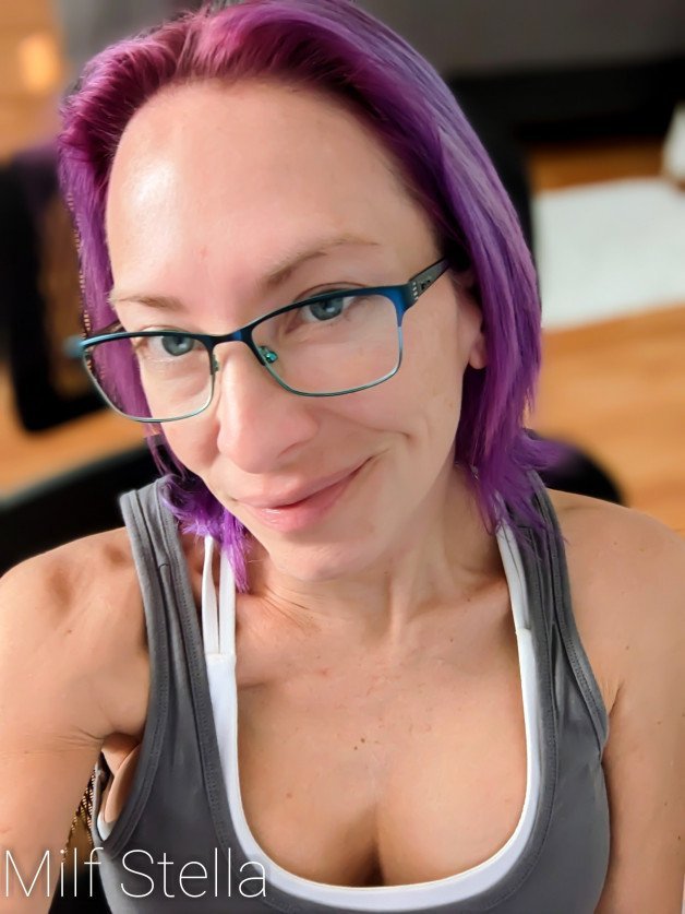 Photo by SexWithMilfStella with the username @SexWithMilfStella, who is a star user,  January 18, 2023 at 12:30 PM. The post is about the topic MILFS and the text says 'Took a selfie to break up the boredom of computer work!  #milfstella #milf #altmilf #mature #cougar #girlnextdoor #hotmom #hotwife #petite #blueeyes #purplehair #bored'