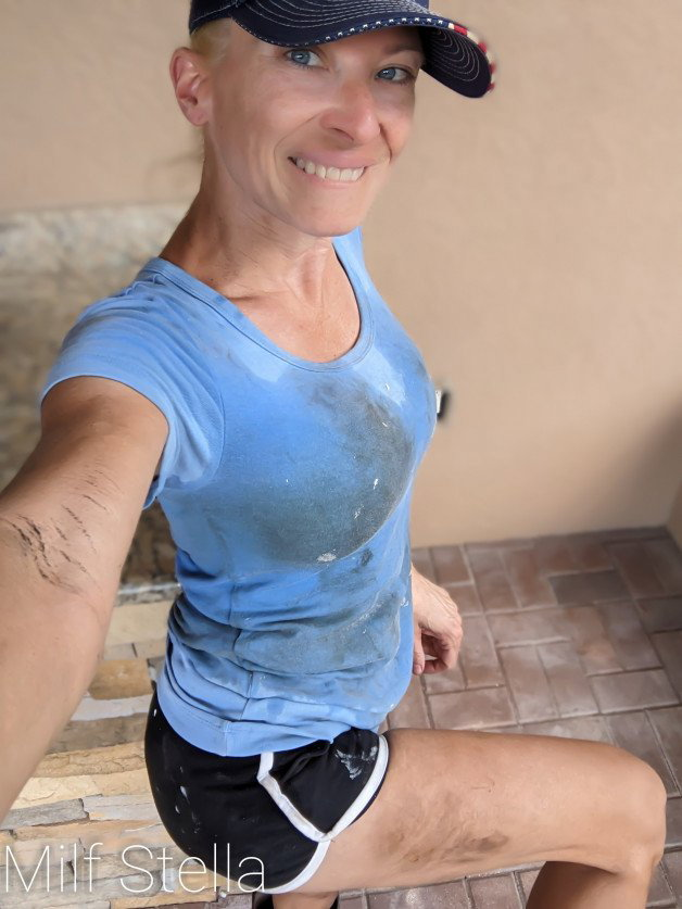 Photo by SexWithMilfStella with the username @SexWithMilfStella, who is a star user, posted on February 24, 2024 and the text says 'I don't mind getting a little dirty... #stellahere #petite #dirty #sweaty'