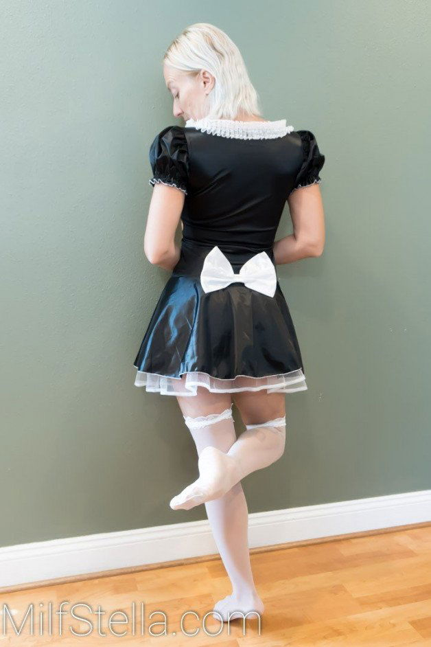 Photo by SexWithMilfStella with the username @SexWithMilfStella, who is a star user,  March 16, 2024 at 1:05 PM. The post is about the topic Cosplay and the text says 'Cute feet in stockings. #stellahere #blonde #cosplay #frenchmaid #thighhighs'