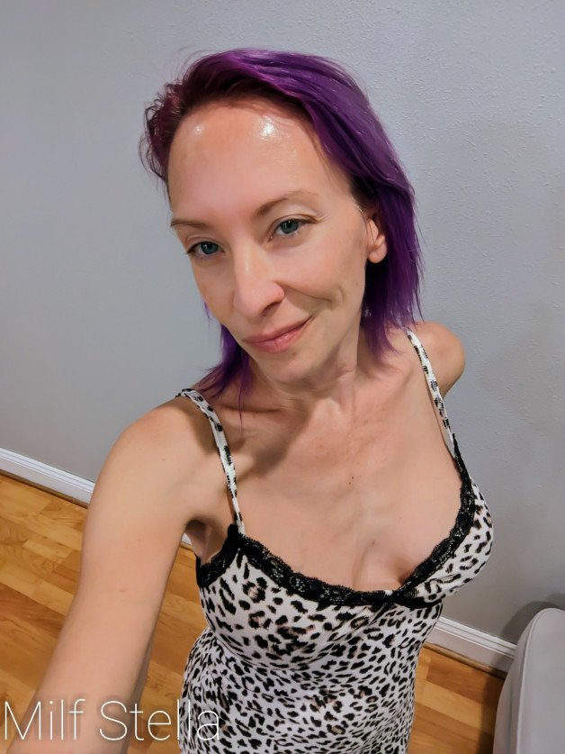 Photo by SexWithMilfStella with the username @SexWithMilfStella, who is a star user,  March 23, 2023 at 11:35 AM. The post is about the topic Leopard Print and the text says 'It's going to be a wild time tonight! #stellahere #blueeyes #purplehair #petitebody #animalprint'