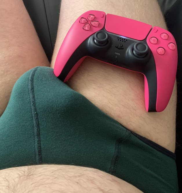 Photo by Thebottomjoe with the username @Thebottomjoe,  May 10, 2024 at 5:24 PM. The post is about the topic Gay and the text says 'really horny today whilst playing on the PS5! #bulge #briefs'