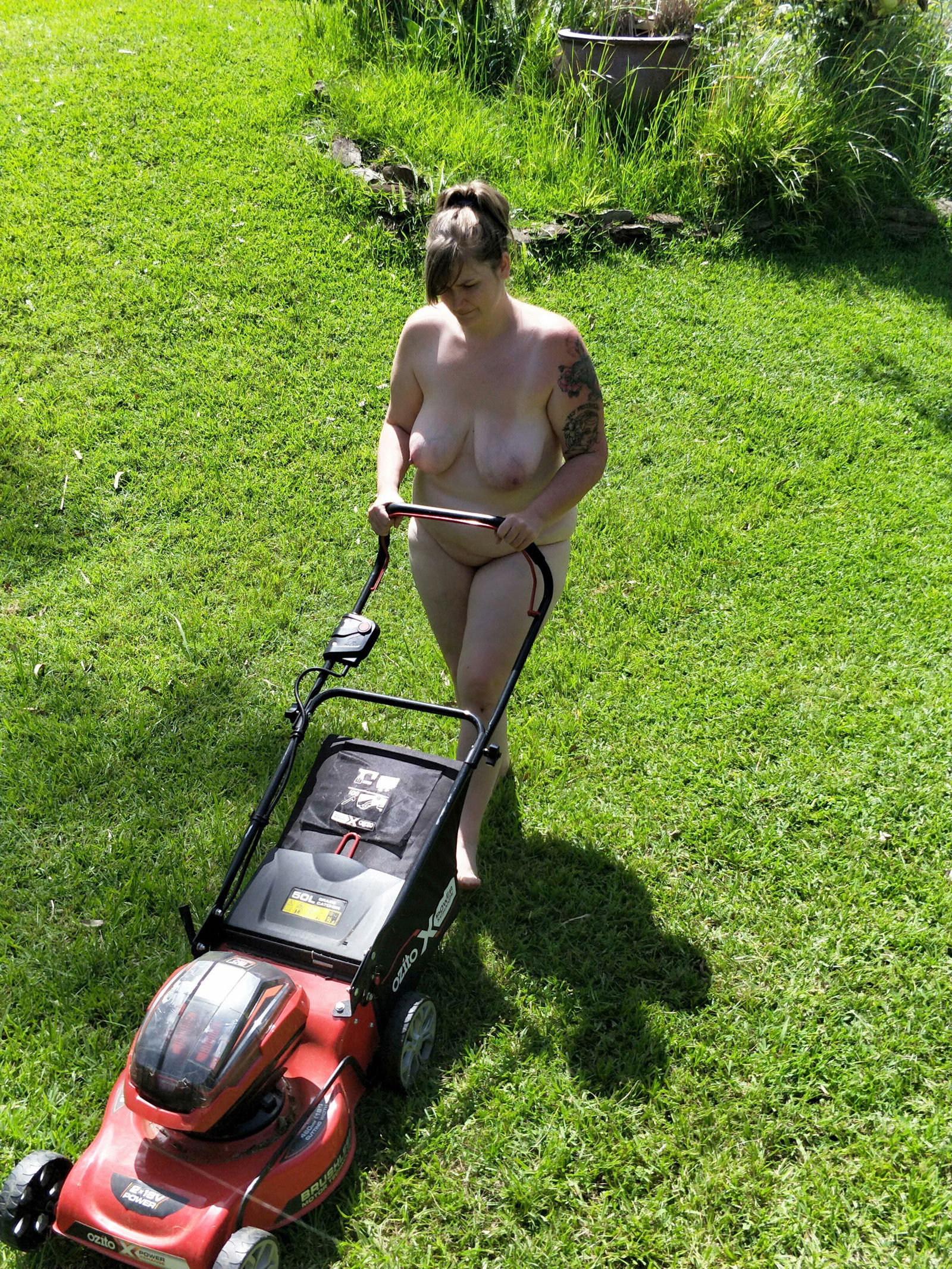 Photo by HavocandBAMBAM with the username @HavocandBAMBAM,  March 22, 2022 at 9:19 AM. The post is about the topic Hotwife caption and the text says '#nakedmow #housewife #busty #wife'