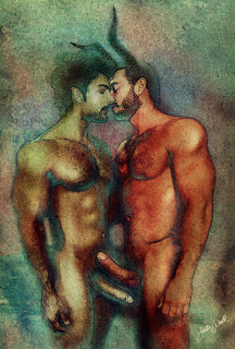 Photo by gayartweb with the username @gayartweb,  January 14, 2020 at 4:29 PM. The post is about the topic Erotic Gay Art and the text says 'Elf - #gayerotic art.  Print available on etsy.com/uk/shop/GayArtWeb'
