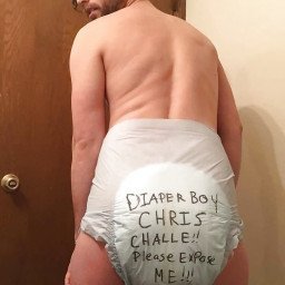 Photo by leakyloser with the username @leakyloser,  April 14, 2021 at 4:16 AM and the text says 'Diaper Boy Chris Challe!! Please expose me!!'