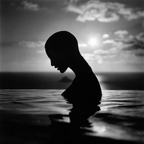 Photo by MaxvJ with the username @MaxvJ,  June 22, 2013 at 3:43 PM and the text says '#bald  #peaceful  #beautiful  #beauty  #black  #and  #white  #clouds  #girl  #serene  #water  #natural  #shade  #ocean  #photography'