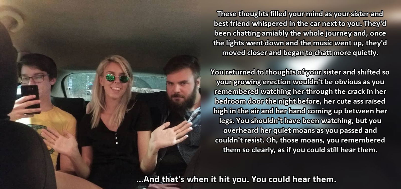 Album by CreampieCookies with the username @CreampieCookies,  February 1, 2020 at 2:24 AM. The post is about the topic Cuckold Captions and the text says 'a 5 part cuckold story about your sister and friend in your car's backseat'