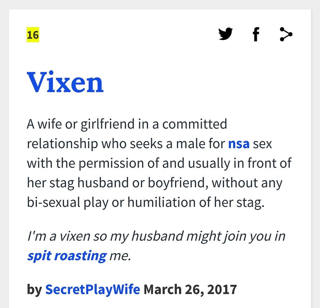 Watch the Photo by StagAndVixen with the username @StagAndVixen, posted on December 5, 2018. The post is about the topic Stag and Vixen. and the text says 'Very true depiction for both the Stag and the Vixen, from an Urban Dictionary user.

#StagandVixen #Hotwife #NotCuckold'
