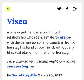 Album by StagAndVixen with the username @StagAndVixen,  December 5, 2018 at 7:35 PM. The post is about the topic Stag and Vixen and the text says 'Very true depiction for both the Stag and the Vixen, from an Urban Dictionary user.

#StagandVixen #Hotwife #NotCuckold'