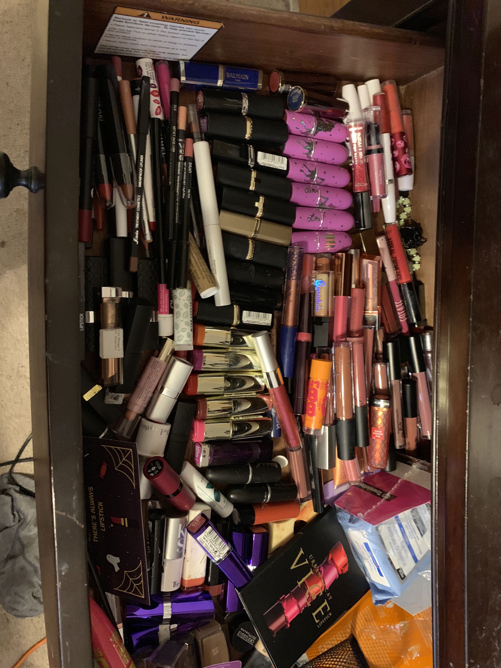 Photo by Sissydevon with the username @Sissydevon,  February 1, 2019 at 5:51 PM and the text says 'Took a half day of work and came home and organized my lipstick drawer. I think I may be addicted. Glad the wife puts up with my fetish'