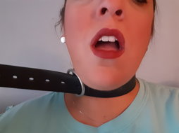 Photo by Kansasprincess007 with the username @Kansasprincess007, who is a verified user,  February 25, 2020 at 10:20 PM and the text says 'can someone please come and pull on my belt & mess up my lipstick???'