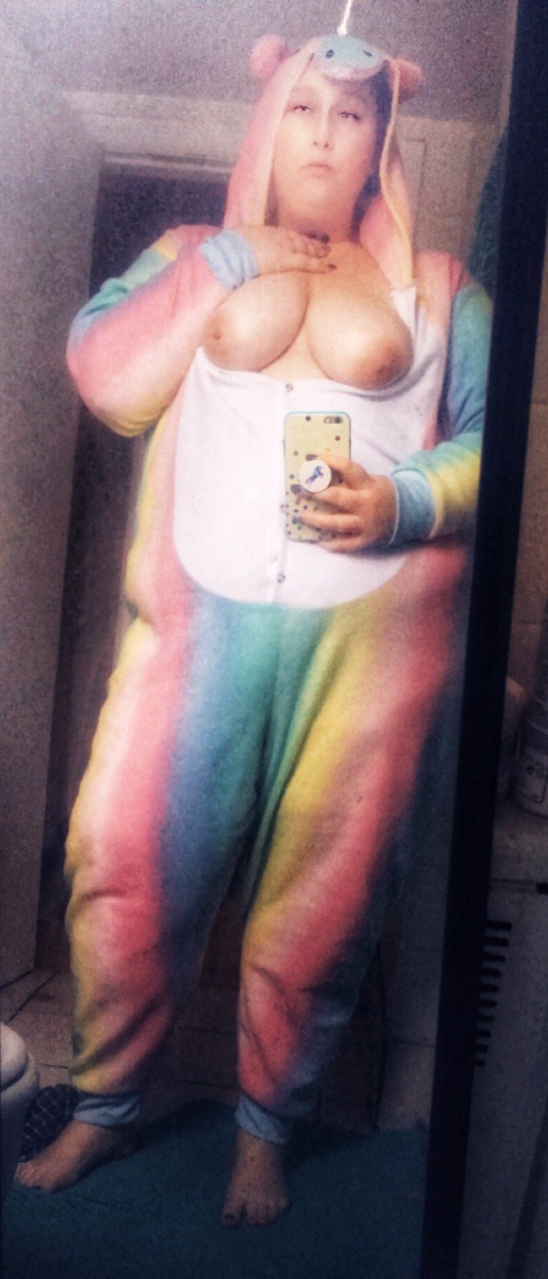 Photo by Miss Sadie K with the username @MissSadieK, who is a star user,  November 2, 2019 at 11:53 PM. The post is about the topic BBW and the text says 'i got a unicorn onsie 😜 do you like it?'
