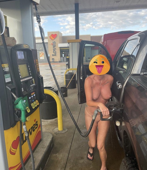 Photo by Islandgirl with the username @Islandvixen, who is a verified user,  April 9, 2023 at 2:34 PM. The post is about the topic Flashers and Public Nudes and the text says 'Sometimes even if you are naked you have to stop for fuel!'