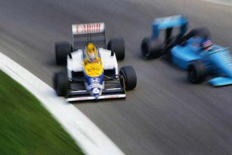 Photo by misfetiches with the username @misfetiches,  June 30, 2018 at 12:53 PM and the text says 'old-race-pic-stories:

Overtaking in style…
Nelson Piquet (Williams FW11B - Honda) drifts past Ivan Capelli (March 871 - Ford) at the Parabolica during the 1987 Italian GP at Monza. Piquet won &amp; Capelli finished 13th. But as I read it in the latest..'