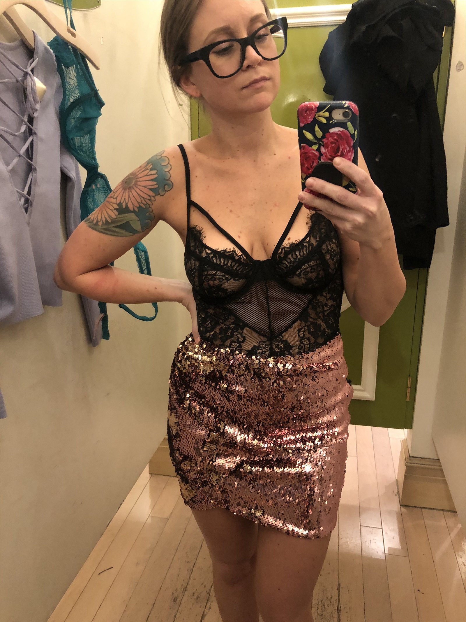 Photo by Cora Lane with the username @Coralaane, who is a verified user,  March 11, 2020 at 5:33 PM. The post is about the topic Hotwife and the text says 'Shopping for soemthing to wear to the sex club. What would you guys want to see me in?'