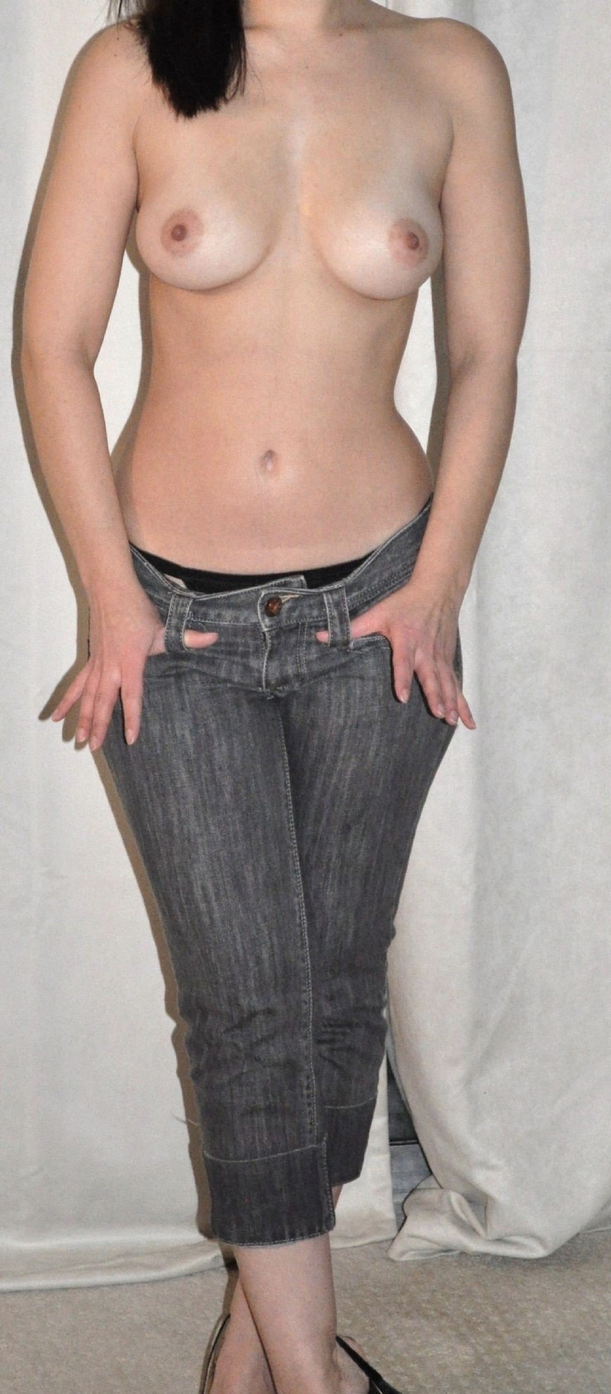 Photo by Steeltownlove69 with the username @Steeltownlove69,  March 22, 2020 at 12:46 AM. The post is about the topic Amateurs and the text says 'Wife topless in jeans.. Love this look'