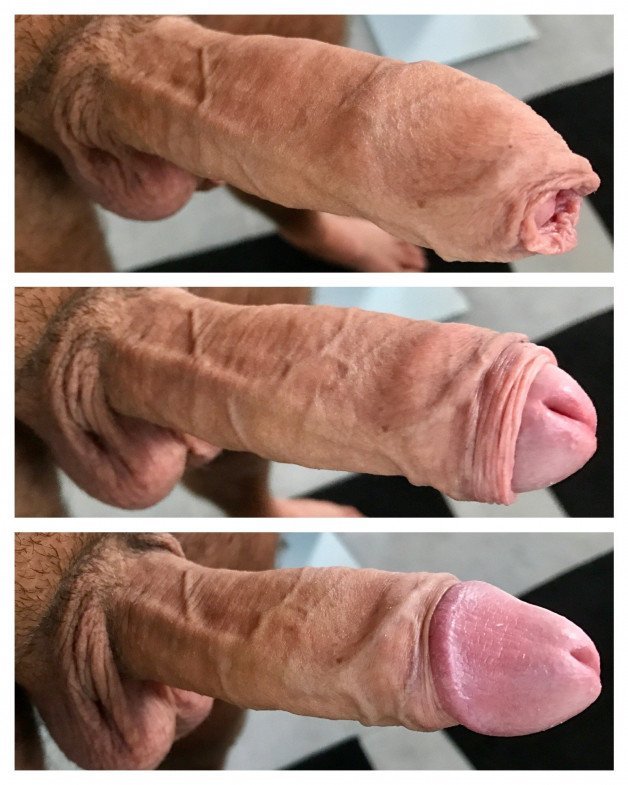 Photo by OzNudeUncut with the username @OzNudeUncut, who is a verified user,  July 8, 2022 at 9:44 PM. The post is about the topic Veiny Cock and the text says 'Triplets
#uncut #cock #foreskin'