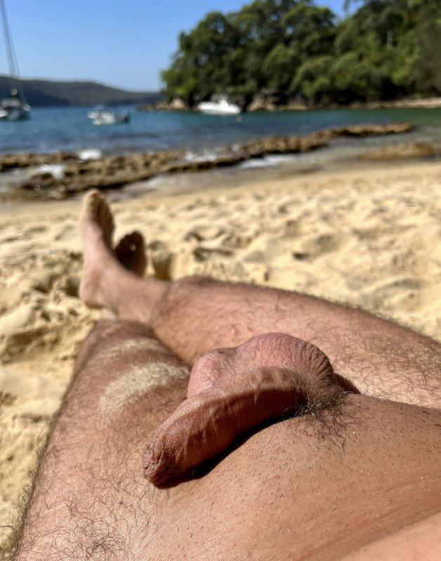 Photo by OzNudeUncut with the username @OzNudeUncut, who is a verified user,  April 20, 2023 at 12:37 PM. The post is about the topic Gay nude beach and the text says 'Sandy softy
#uncut #gaynudebeach #beachcock'