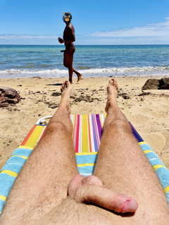 Photo by OzNudeUncut with the username @OzNudeUncut, who is a verified user,  April 30, 2022 at 9:23 PM. The post is about the topic Gay nude beach and the text says 'Chocolate and vanila... chocolate happyto see vanila
#nudebeach #cock #beachboner'