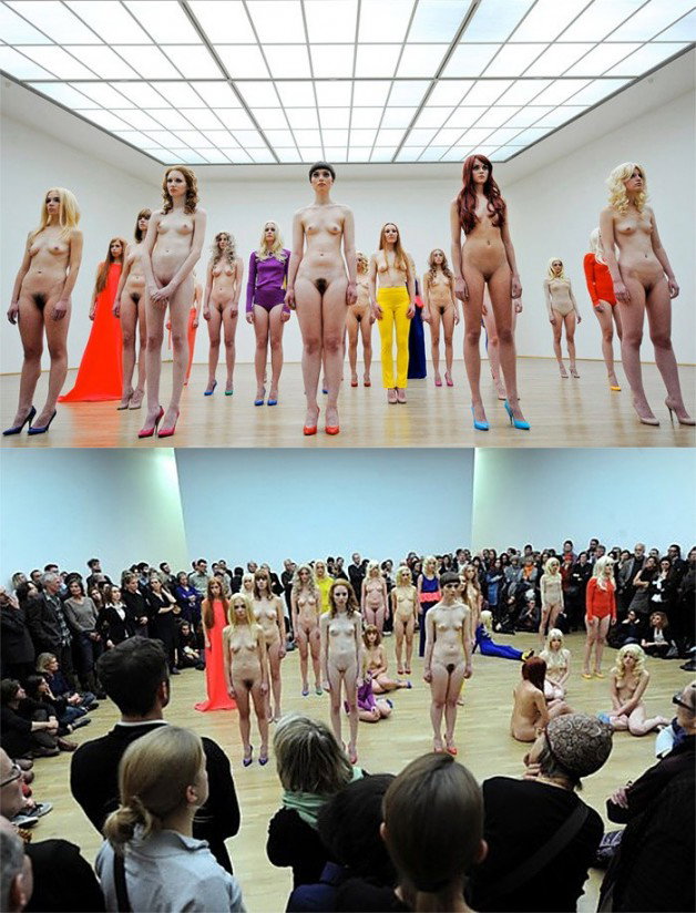 Photo by TemporaryBreak with the username @TemporaryBreak,  March 4, 2015 at 5:46 AM and the text says 'Vanessa Beecroft, Frankfurt installation #frankfurt  #Vanessa  #Beecroft  #watching  #nud  #art  #public  #submission'