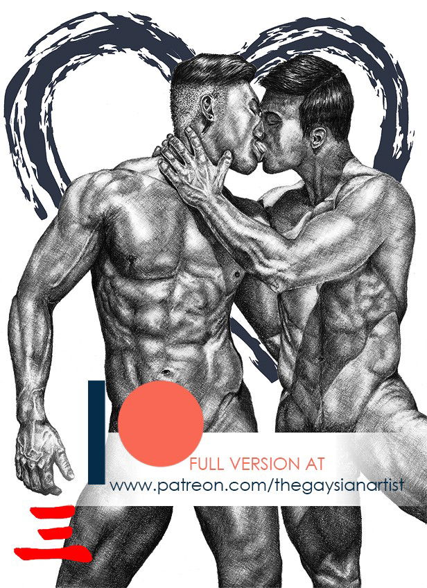 Photo by thegaysianartist with the username @thegaysianartist, who is a verified user,  June 18, 2020 at 9:31 AM. The post is about the topic GayExTumblr and the text says 'Kissing 2: Preview.

Join me on Patreon to see the full version and more than 70 uncensored original works!'