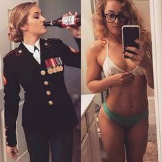 Photo by PolyBiGuy169 with the username @PolyBiGuy169,  May 9, 2021 at 10:05 PM. The post is about the topic Sexy Women in Military Uniforms and the text says 'Now this is my kind of Marine, a beer drinker and sexy as hell!'