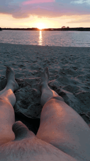 Photo by Karel Regtoe with the username @KarelRegtoe,  February 19, 2021 at 11:05 PM. The post is about the topic Nude Beach and Outdoors and the text says 'enjoying the sunset on a river beach..
bit chilly by this time'