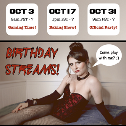 Photo by Darling Josefin with the username @darlingjosefin, who is a star user,  October 3, 2022 at 3:34 PM and the text says 'It's my birthday month!!! My official birthday is October 31st. I call it Birth-o-ween! :D If you guys want to help me celebrate, here are my streaming times. I'll be on MV Live!'