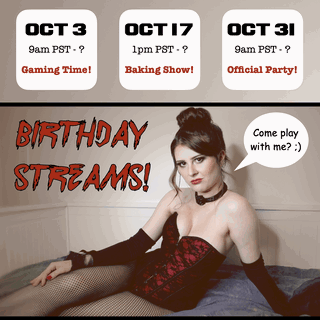 Photo by Darling Josefin with the username @darlingjosefin, who is a star user,  October 3, 2022 at 3:34 PM and the text says 'It's my birthday month!!! My official birthday is October 31st. I call it Birth-o-ween! :D If you guys want to help me celebrate, here are my streaming times. I'll be on MV Live!'