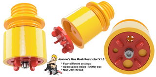 Photo by Joanne Summers with the username @joannesreviews,  April 15, 2020 at 10:39 AM. The post is about the topic BDSM and the text says 'A gas mask flow restrictor and sniff box I am currently working on'