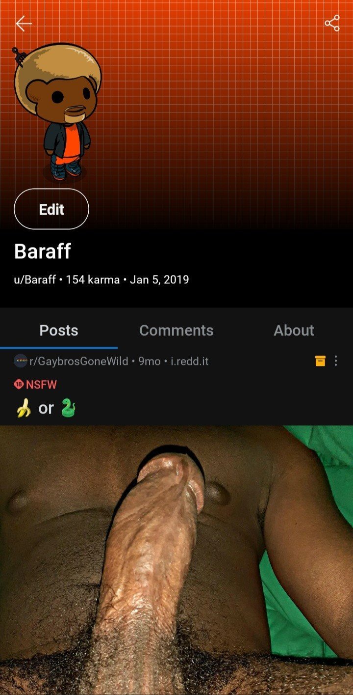 Photo by Baraff with the username @Baraff,  November 29, 2022 at 3:53 AM. The post is about the topic Big Black Dicks and the text says 'Hey peeps, follow me over on reddit'