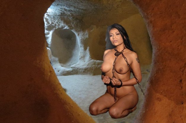Photo by Cordelien with the username @Cordelien,  July 5, 2022 at 1:40 PM. The post is about the topic Naked Bound Girls and the text says 'Chained in the cave'