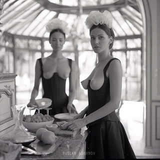 Photo by nudes-des-artiste with the username @nudes-des-artiste,  May 31, 2020 at 3:06 PM. The post is about the topic Maid and the text says 'Eva looked up as Mistress entered the room. “The food is almost ready, Madam,” she said. “Kira and I are also fully prepared for your guests…”

#lesbian #nicetits #artistic #maid #food'