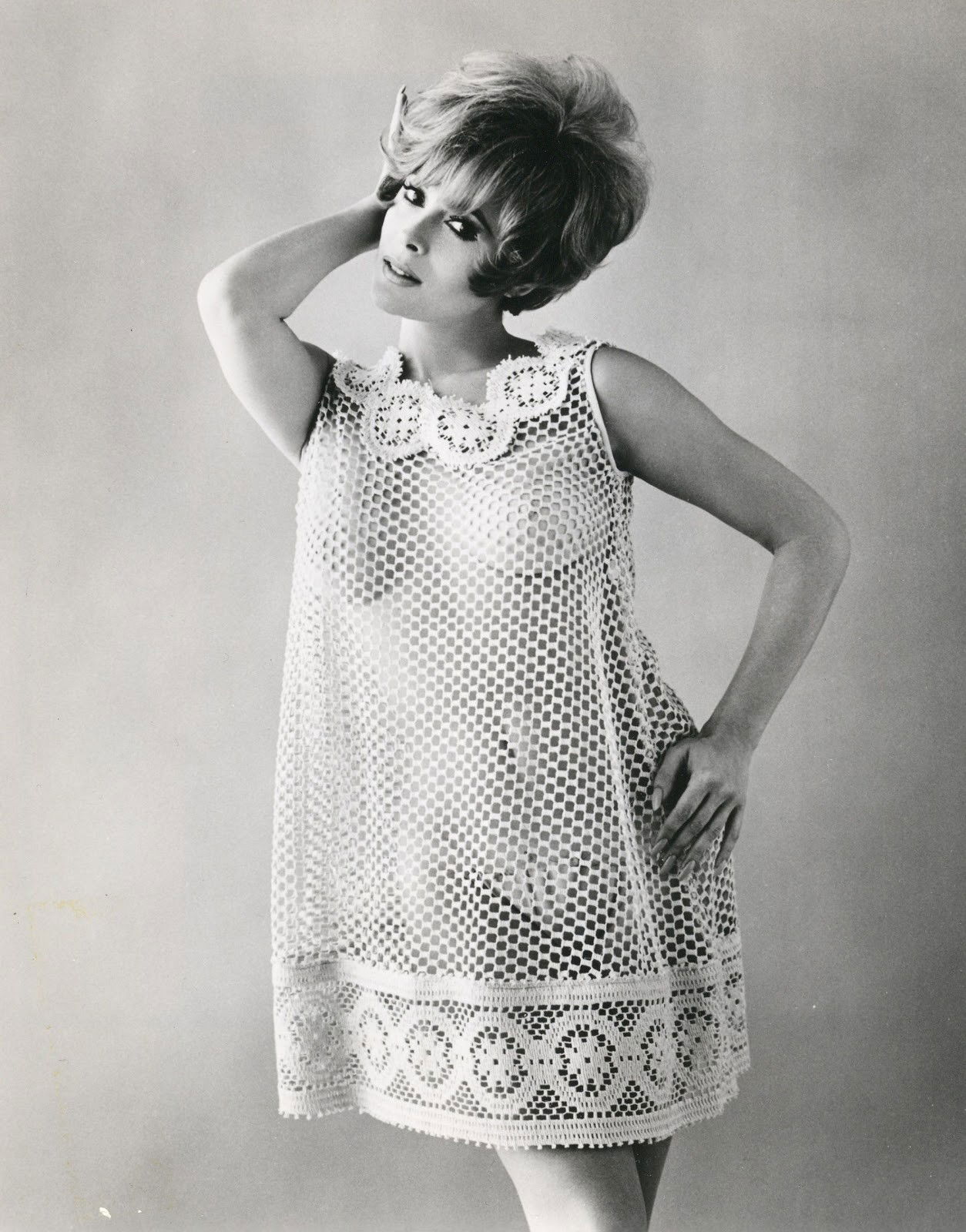 Photo by nudes-des-artiste with the username @nudes-des-artiste,  March 16, 2020 at 12:51 PM. The post is about the topic See Through and the text says 'We like this dress! We get a good view of Jill St. John’s 36-22-35 form through the fishnet fabric.

#JillStJohn #seethrough #nicetits #celebrity #vintage'