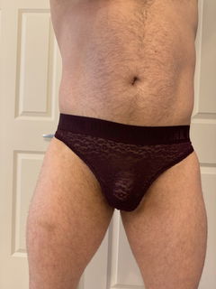 Photo by Hornyguy29 with the username @Hornyguy29, who is a verified user,  June 20, 2024 at 9:02 PM. The post is about the topic Panty Bulge and the text says 'Do you prefer my wifes purple or black panties on me? #hg29'