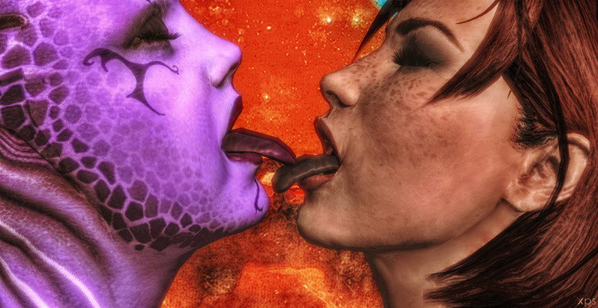 Photo by CyberBrian360 with the username @CyberBrian360,  May 2, 2020 at 12:30 PM. The post is about the topic Lesbian and the text says 'Hot "Femshep And Crystal Farron "! 
in Hot "Tonge Action "! 

#MassEffect #Femshep #Asari #CrystalFarron #Lesbian #Tounge #3d'