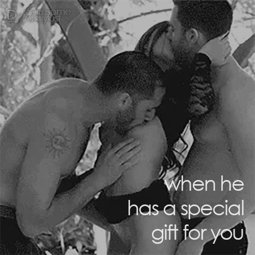 Photo by dailylust with the username @dailylust,  March 10, 2022 at 11:43 PM. The post is about the topic Daily Lust and the text says '#specialgift #gift #threesome #mmf #kiss #couples #experimenting #dailylust'