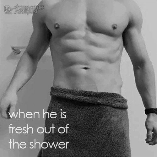 Photo by dailylust with the username @dailylust,  June 15, 2022 at 4:41 AM and the text says '#freshfromtheshower #shower #abs #towel #hard #cock #teasing #dailylust'