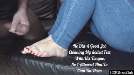 Photo by MistressLorraine with the username @MistressLorraine,  June 21, 2020 at 11:53 AM. The post is about the topic Foot Worship and the text says 'He Did A Good Job Cleaning My Soiled Feet With His Tongoue, So I Allowed Him To Cum On Them
#footfetish #footworship #cumonfeet'