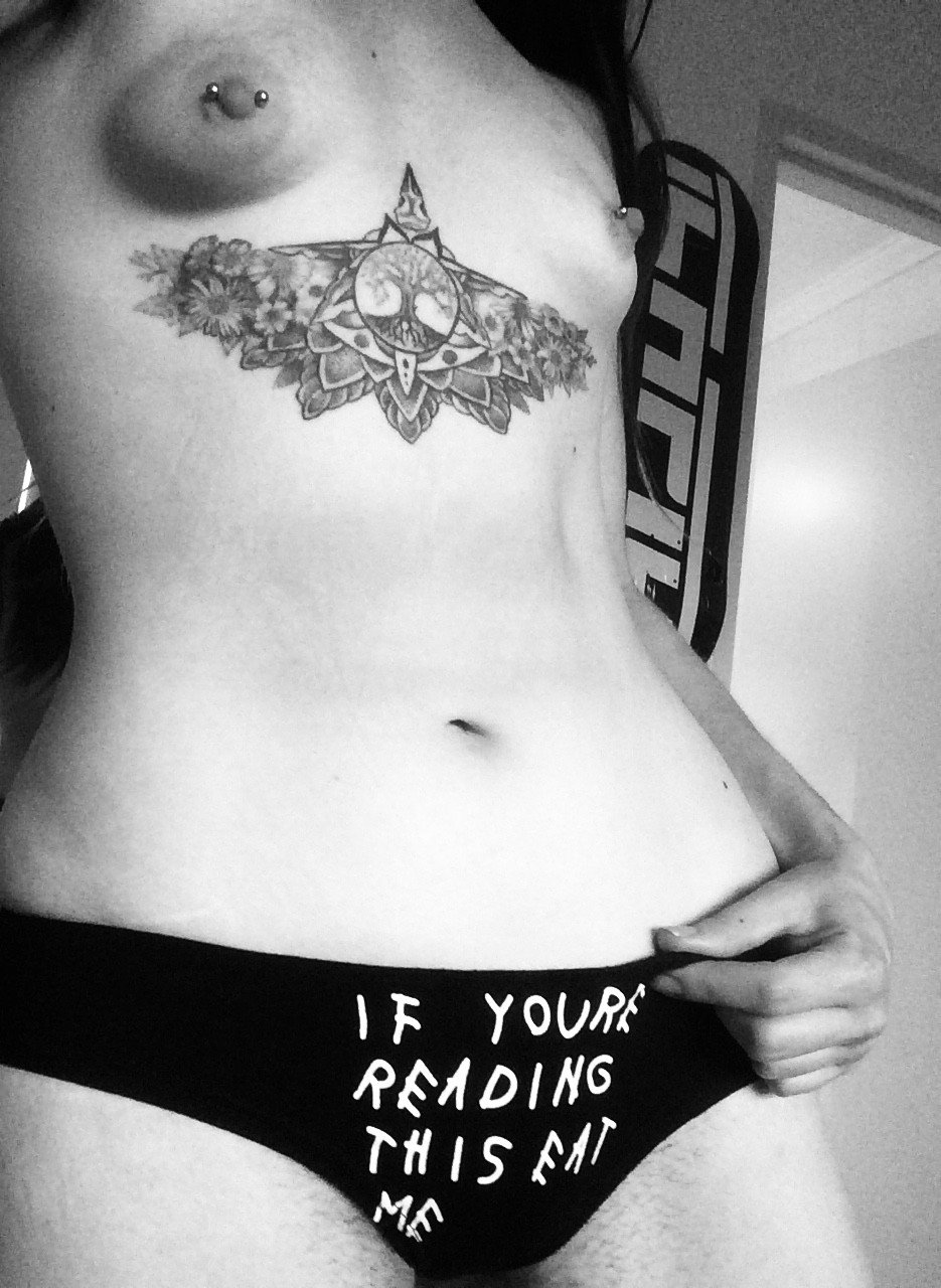 Photo by ANTHEIA with the username @ANTHEIA, who is a verified user,  June 10, 2020 at 7:10 AM. The post is about the topic Tattoo and the text says 'Dinner time 😜 #ANTHEIA #piercednipples #tattoo #titties #nude ✨follow for more content✨'