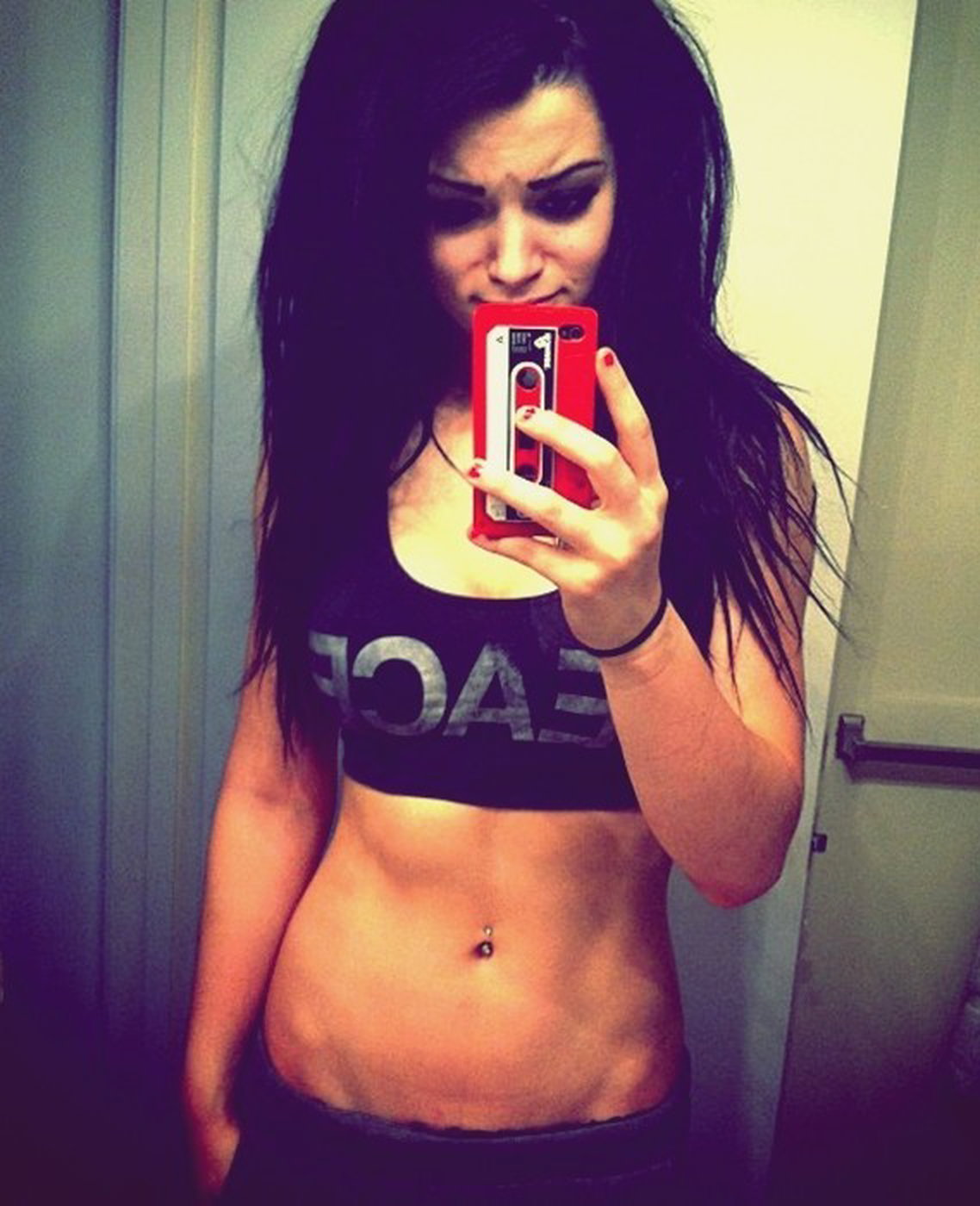 Photo by MyMindMyRules with the username @MyMindMyRules,  August 27, 2014 at 7:53 AM and the text says 'WWE Paige&hellip;..i love her body. Girls with abs and that V ;)'