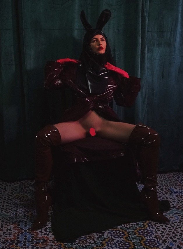 Photo by Faith Eros with the username @faitheros, who is a star user,  October 13, 2021 at 7:18 PM and the text says 'HAPPY HALLOWEEN #femdom #latex #faitheros #goddessfaitheros #artmodel'