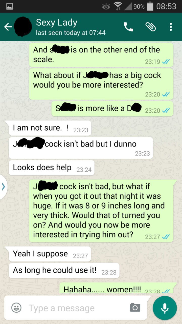 Photo by Alextom88 with the username @Alextom88,  November 19, 2016 at 8:33 PM and the text says 'hotwifetexts:
hotwifesextext:

4 of 4

This is a WhatsApp conversation between my woman, who has a regular fuck buddy, and myself. 

We gave a game we play, where she gets a points target and challenges, to do by the end of the year. Various points are..'