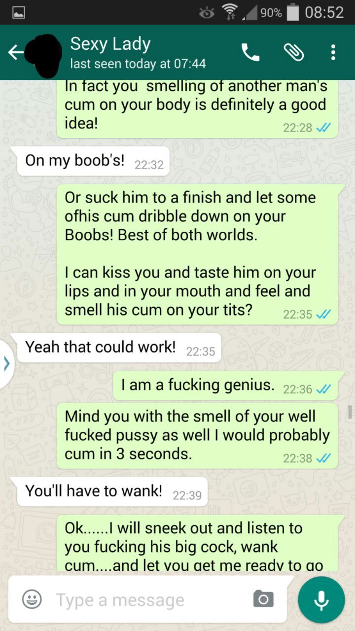 Photo by Alextom88 with the username @Alextom88,  June 22, 2017 at 6:53 PM and the text says 'hotwifetexts:
hotwifesextext:

3 of 4

This is a WhatsApp conversation between my woman, who has a regular fuck buddy, and myself. 

We gave a game we play, where she gets a points target and challenges, to do by the end of the year. Various points are..'