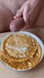 Photo by Sir Maci with the username @SirMaci,  October 30, 2023 at 3:56 PM. The post is about the topic Gay Cum on Food and the text says 'Pancake With Whipped Cream
Kantejszínes palacsinta'
