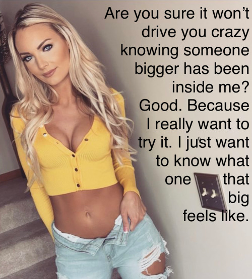 Photo by Mr. & Mrs. V with the username @sieficktfremd,  September 7, 2020 at 11:10 AM. The post is about the topic Cuckold Captions and the text says '🚺: "I just want to know how it feels..."

#cuckold #cheating #sizequeen #hotwife #vixen'