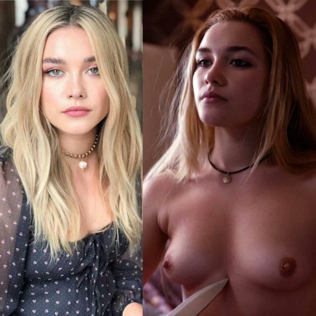 Photo by slinkychicky with the username @slinkychicky,  January 3, 2023 at 8:38 AM and the text says 'Florence Pugh clothed/unclothed'