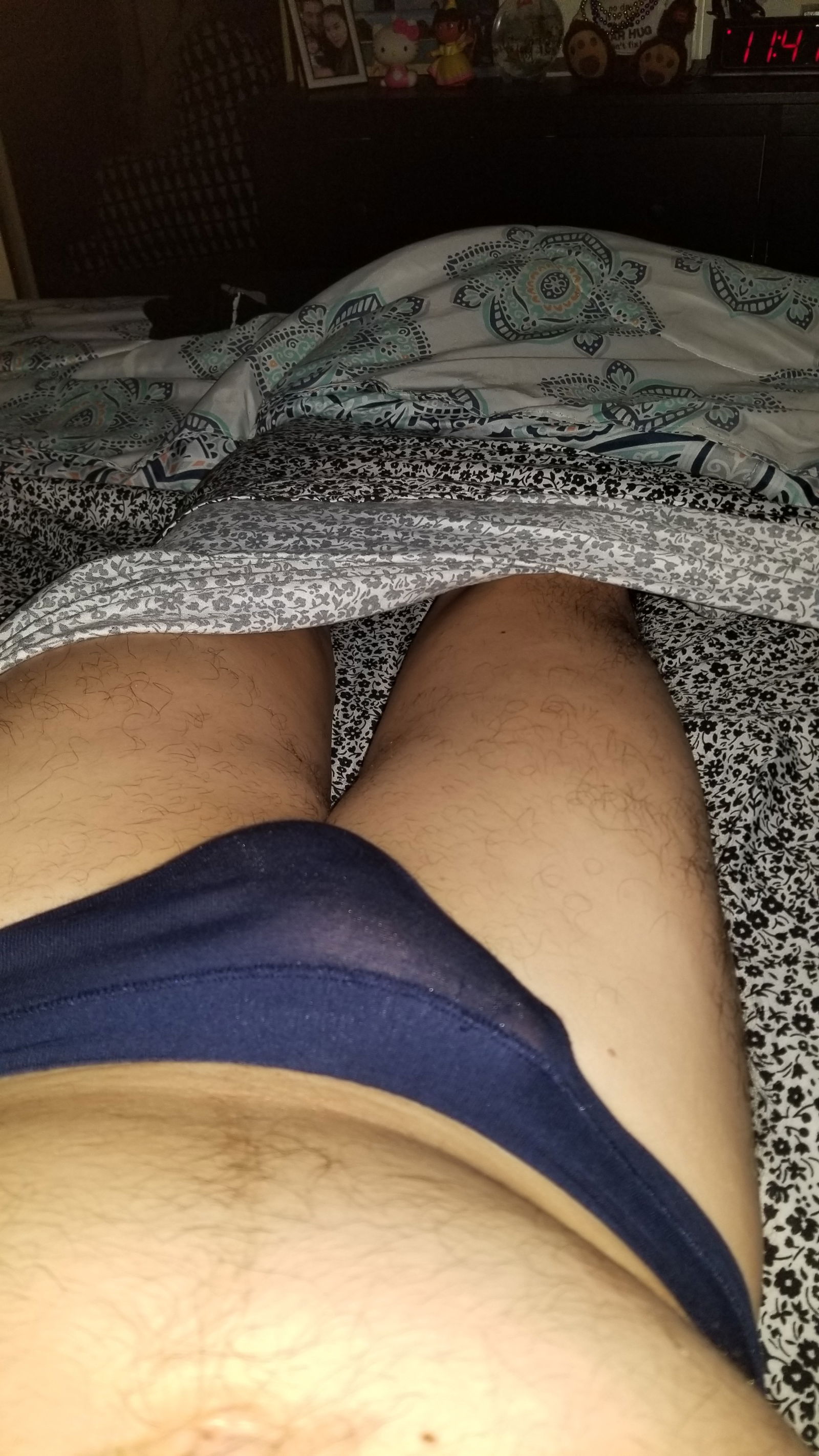 Photo by undefined with the username @undefined,  November 8, 2020 at 2:35 PM. The post is about the topic Guys wearing panties and the text says 'Woke up with a morning boner.  again pretty happy about it.  Love wearing a sexy pair of panties to bed'