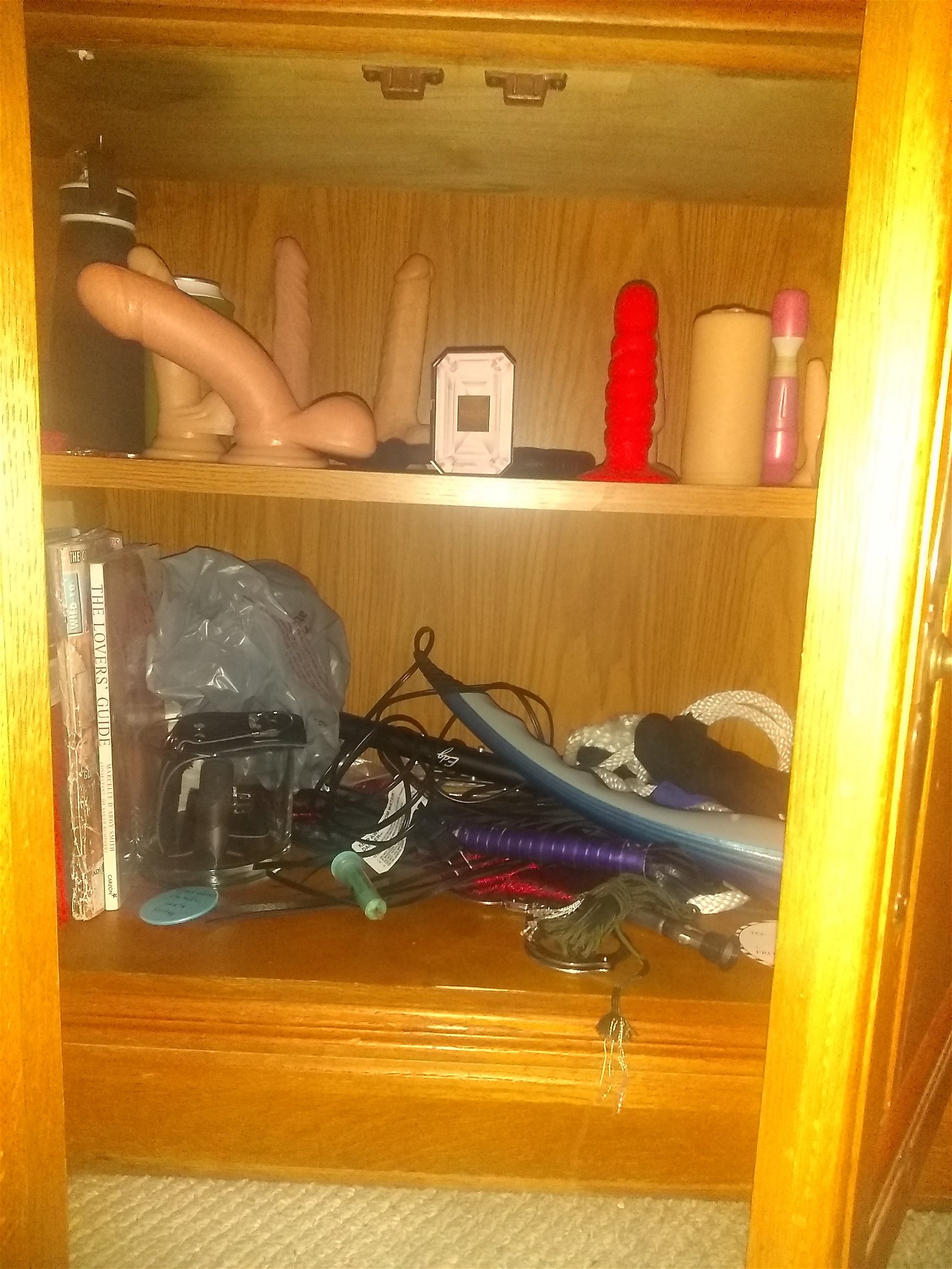 Photo by terrorscaptain with the username @terrorscaptain,  August 14, 2020 at 3:38 AM and the text says 'If you open the cabinet, you have to pick a toy to be used on you'